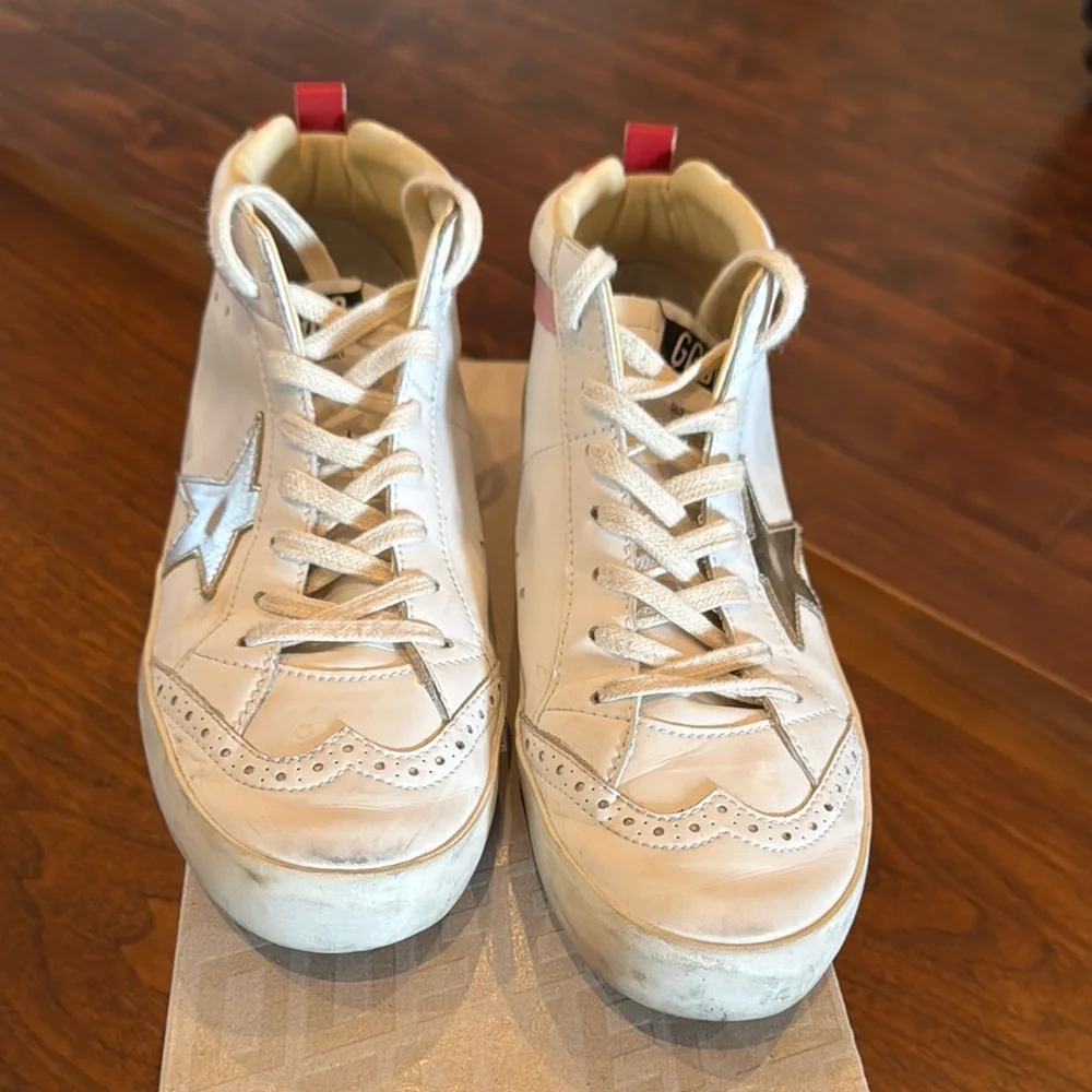White and Pink High-Top Sneakers with Gold Star